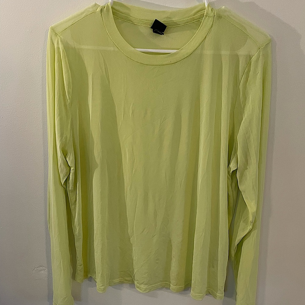 Long-Sleeved Neon Green Mesh Top